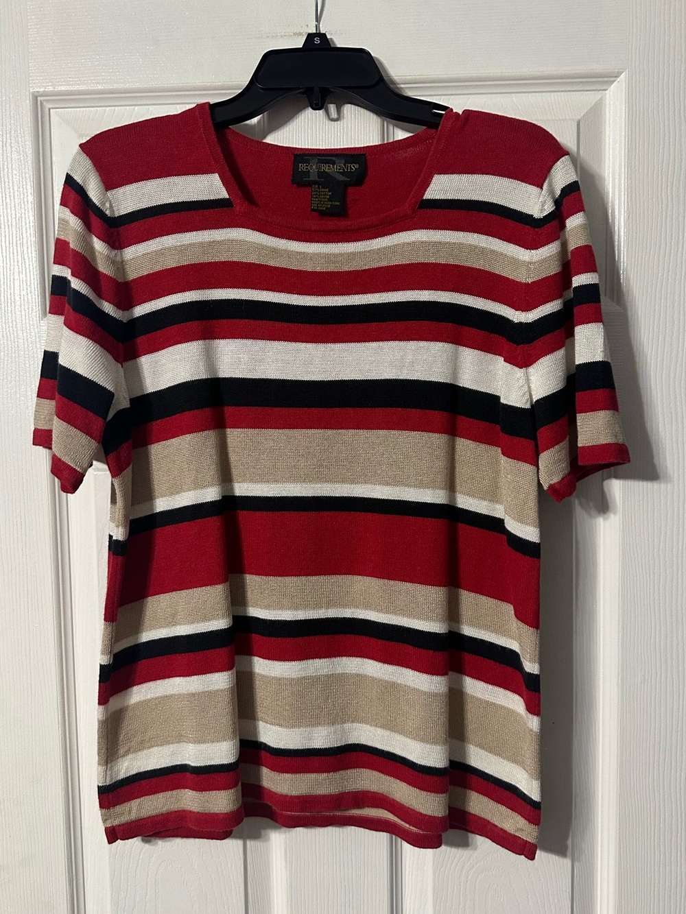Requirements Striped Colorblock Knit Short Sleeved Sweater